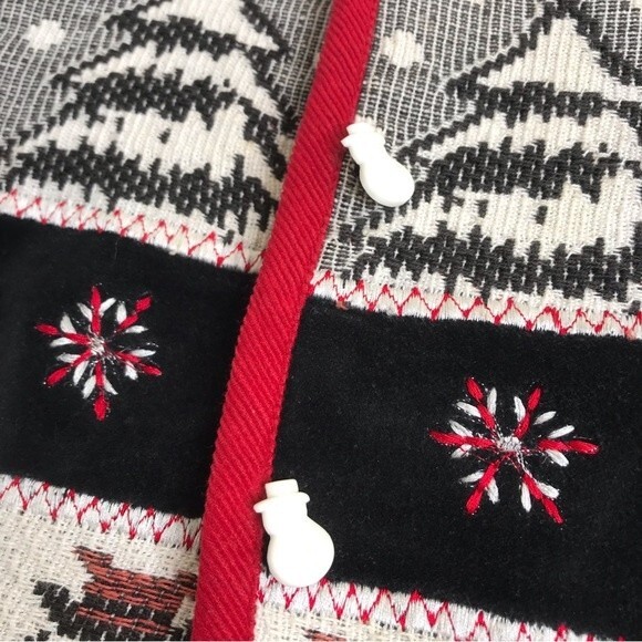TanTrums Tapestry Snowmen Christmas Trees Velvet Collar Satin Back Vest Small - Picture 5 of 13